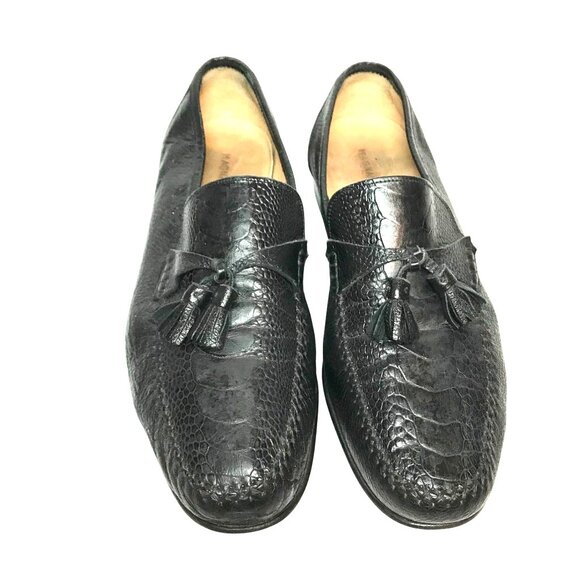 Magnanni Black Ostrich Leather Tassel Loafer Mens Size 13 Luxury - Picture 2 of 11